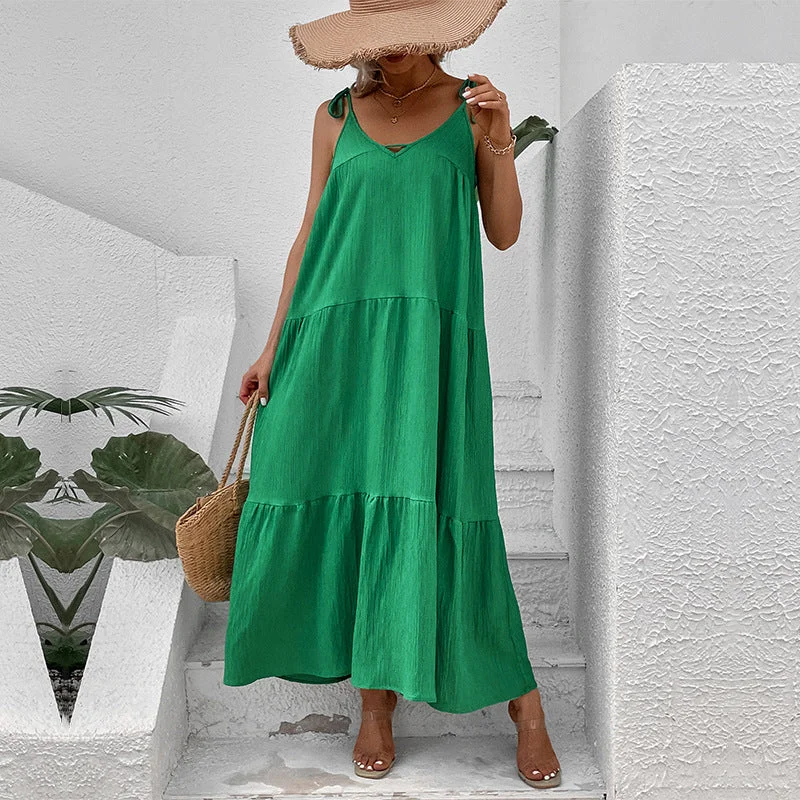 IKEARLAX New New New 2025 Hot Trade Women's Clothing Cross-border Summer Long Solid Color Suspender Dress Women Tunics Luxurious high-end IKEARLAX New New New 2025 Hot Trade Women's Clothing Cross-border Summer Long Solid Color Suspender Dress Women Tunics Luxurious high-end