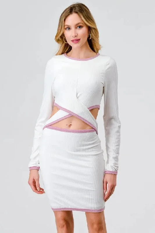 Ribbed Long Sleeve Cut-Out Criss-Cross Mini Dress Tunics Exclusive limited
