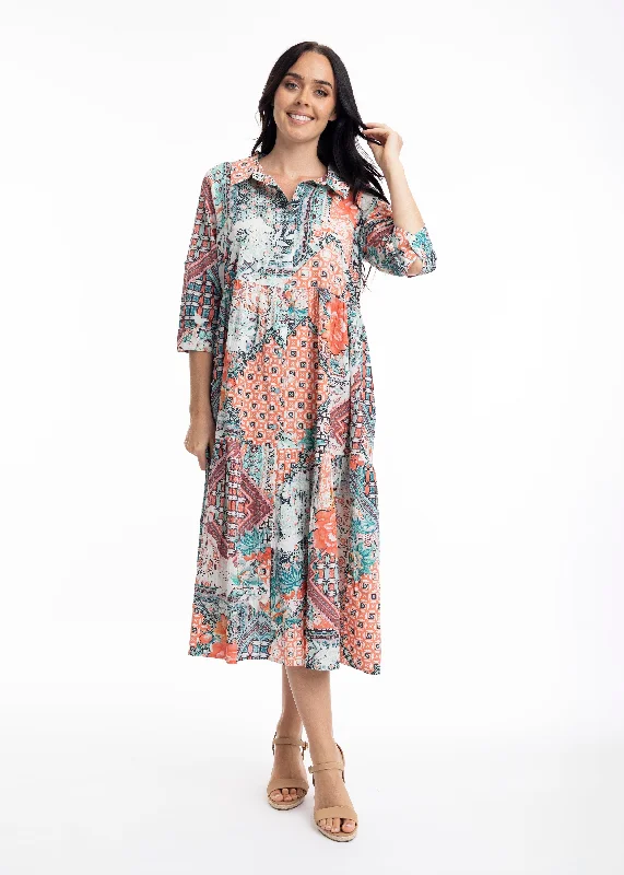 Orientique - Ishigaki Collared Midi Dress Floral Print girly
