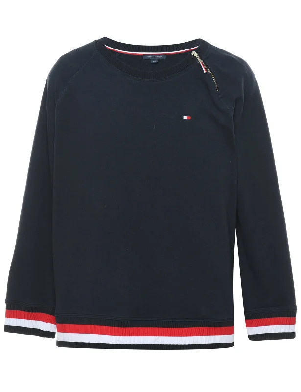 Tommy Hilfiger Plain Sweatshirt - L Hoodie with Frayed Bohemian Relaxed