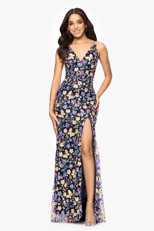 Blondie Nites "Carmen" Sequin Pattern V-Neck Floor Length Dress Tunics Practical durable Blondie Nites "Carmen" Sequin Pattern V-Neck Floor Length Dress Tunics Practical durable
