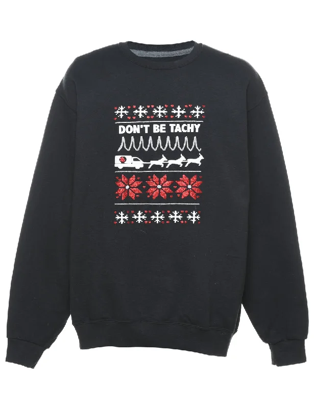 Black Christmas Sweatshirt - L Cotton Hoodie Fleece Lining Warmth