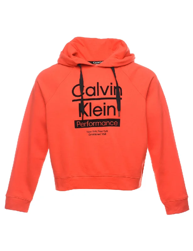 Cropped Calvin Klein Black & Red Printed Hoodie - M Hoodie Dress Longline Feminine