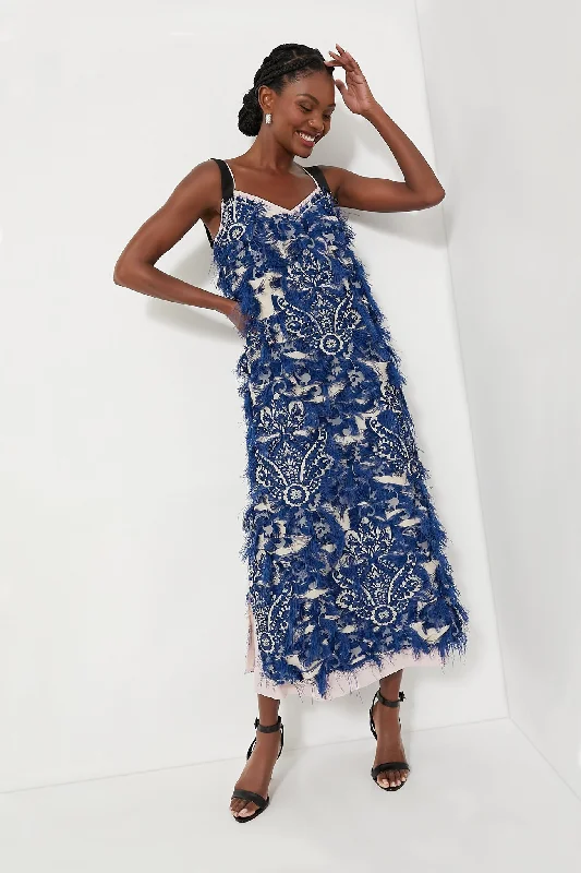 Lupin Blue Midi Slip Pencil Dress Maxi Flowy Bohemian