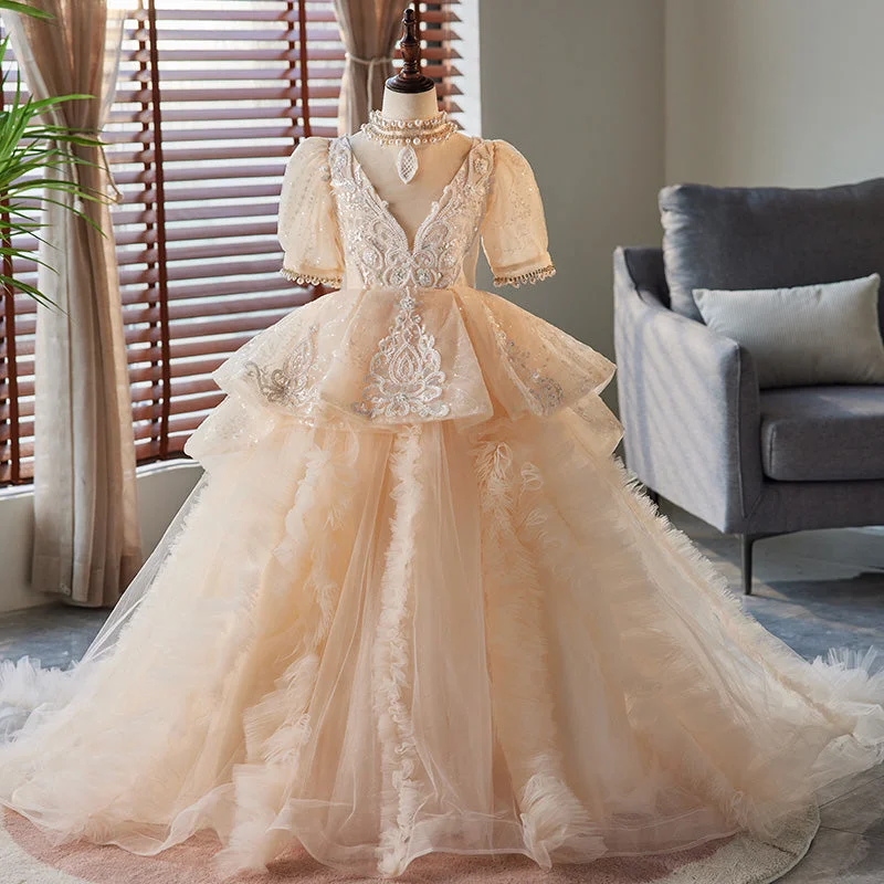 Luxurious Toddler Ball Gowns Girl Pageant Birthday Party Dress Trailing Dress Tunics Wedding white Luxurious Toddler Ball Gowns Girl Pageant Birthday Party Dress Trailing Dress Tunics Wedding white