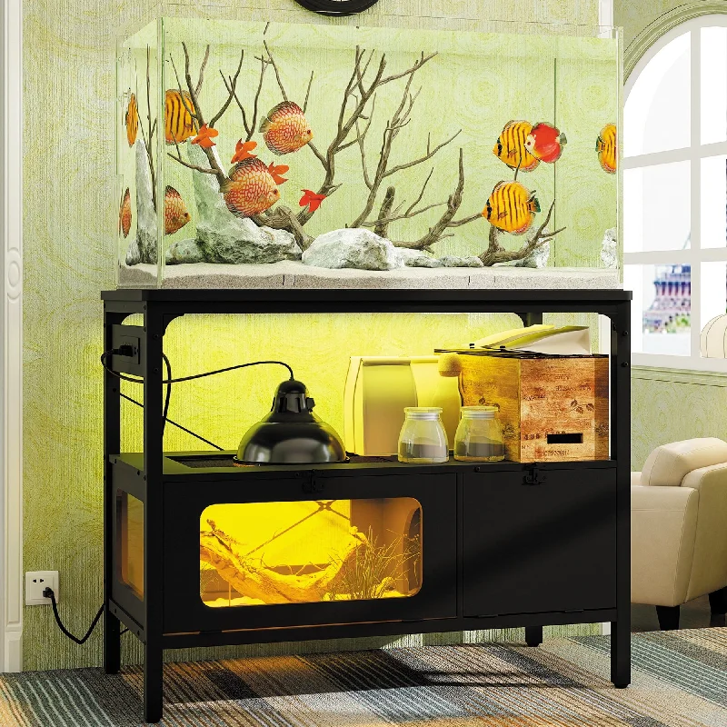 55-75 Gallon Aquarium Stand with Power Outlets and LED Lights,Fish Tank Stand with Storage Cabinet print tank top