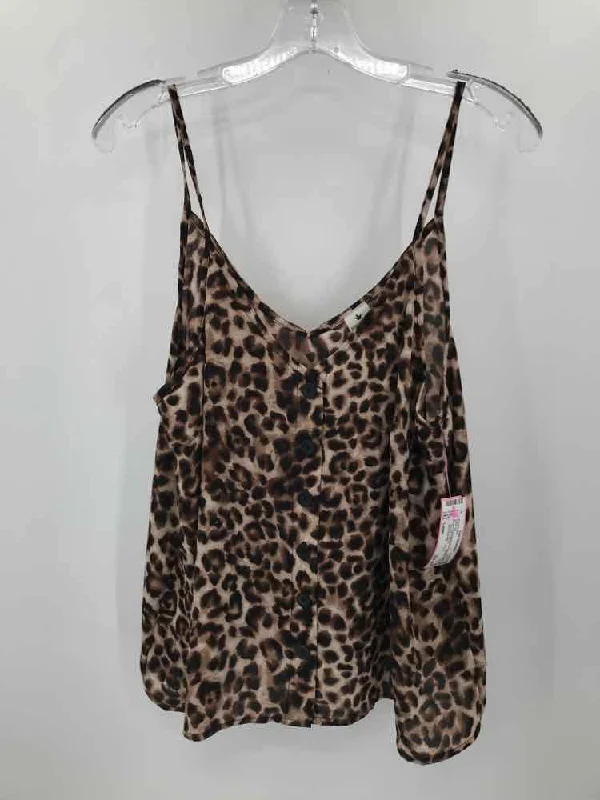 Pre-Owned Paper Crane Black Size Large Printed Tank Top seamless tank top