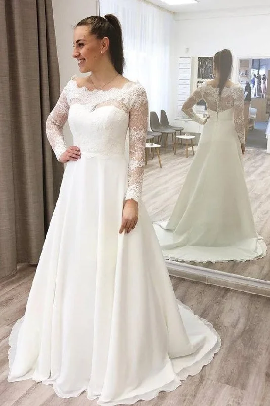 Lace Sheer Long Sleeves Bridal Gown with Chiffon Skirt denim skirt stylish