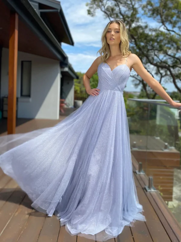Shiny V Neck Blue Spaghetti Straps Long Prom Dresses, A Line Blue Formal Evening Party Dresses Tunics Chic elegant Shiny V Neck Blue Spaghetti Straps Long Prom Dresses, A Line Blue Formal Evening Party Dresses Tunics Chic elegant