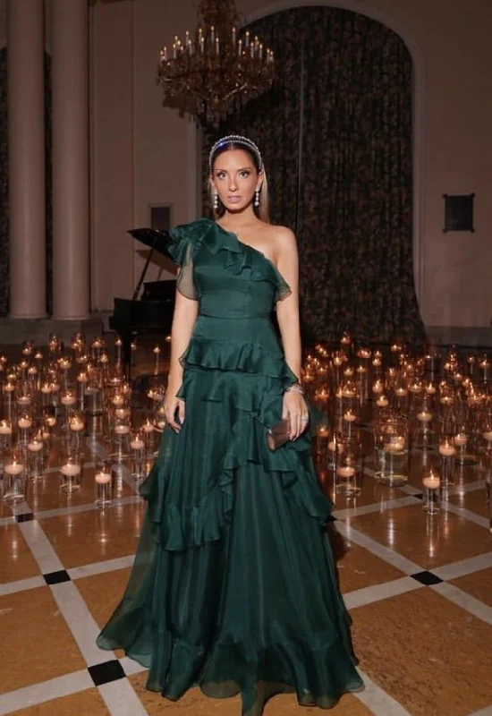 Dark Green A-Line One Shoulder Ruffles Long Prom Dress Party Dress,DP514 Tunics Timeless classic Dark Green A-Line One Shoulder Ruffles Long Prom Dress Party Dress,DP514 Tunics Timeless classic