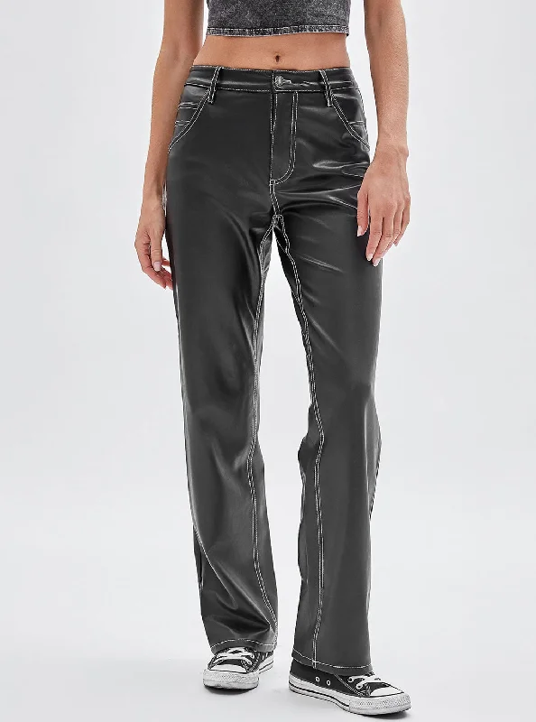 Guess Originals Black Faux Leather Carpenter Pants Slim-Fit Leggings