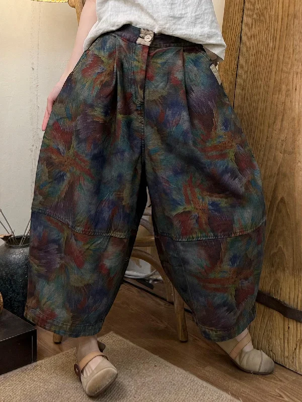 Women Spring Retro Multicolor Harem Pants Comfortable Jogging Pants
