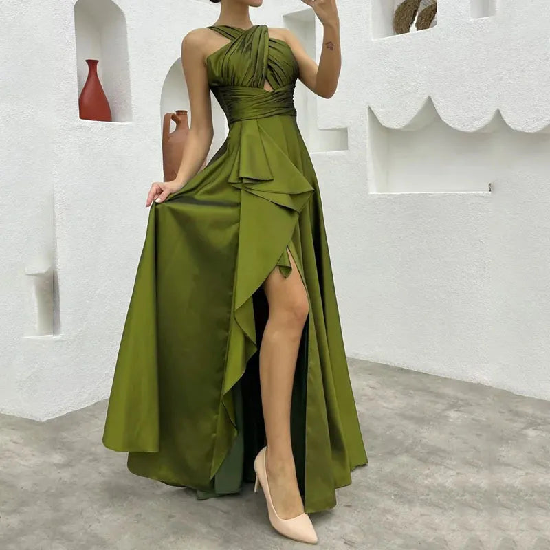 Advbridge Summer Sexy Cross Halter Split Solid Party Dress Fashion Irregular Formal Dresses Women Elegant French Pleated Evening Dress Tunics Distressed trendy Advbridge Summer Sexy Cross Halter Split Solid Party Dress Fashion Irregular Formal Dresses Women Elegant French Pleated Evening Dress Tunics Distressed trendy