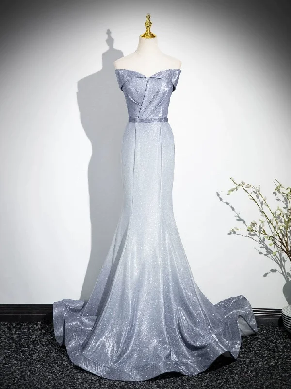 Elegant Mermaid Gray Long Prom Dress, Gray Party Dress Tunics Evening elegant