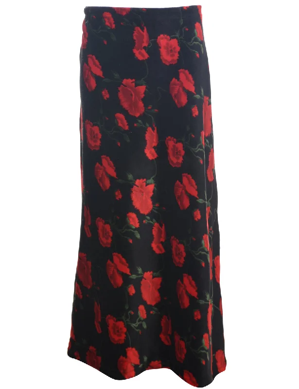 Velvet Floral Midi Skirt - L maxi skirt elegant