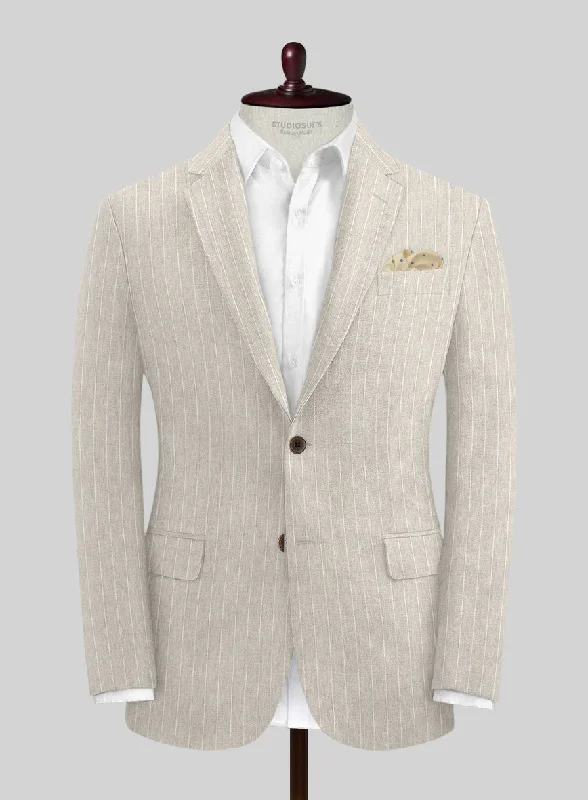Solbiati Barn Beige Stripe Linen Jacket Hoodie Zip-Up Jacket Button-Up Jacket