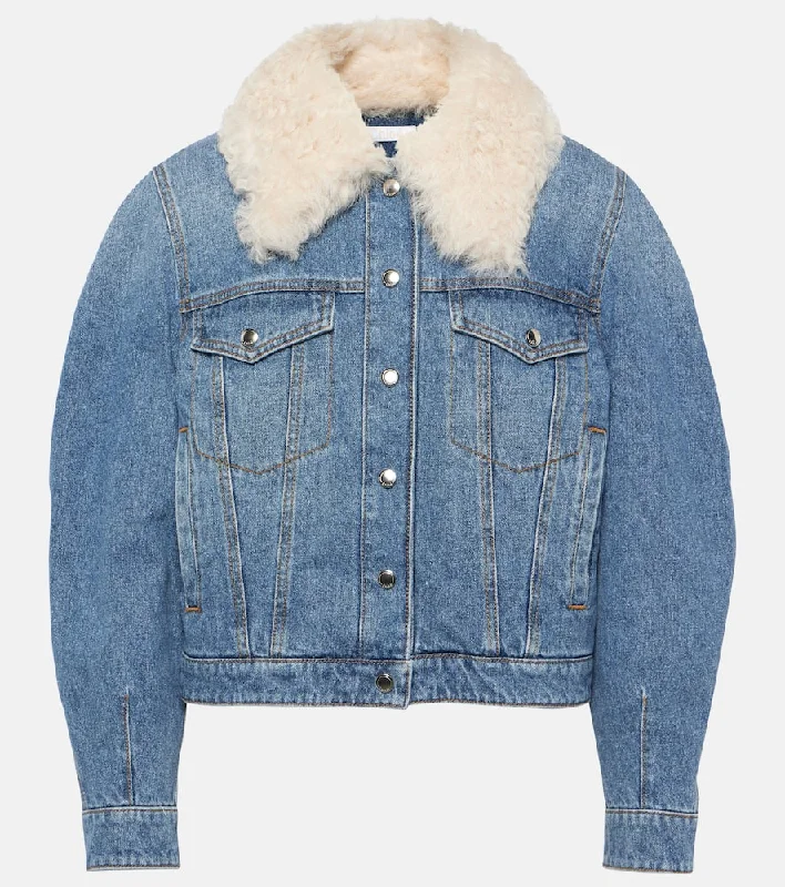 Chloe Shearling-trimmed denim jacket Denim Jacket Leather Jacket Suede Jacket