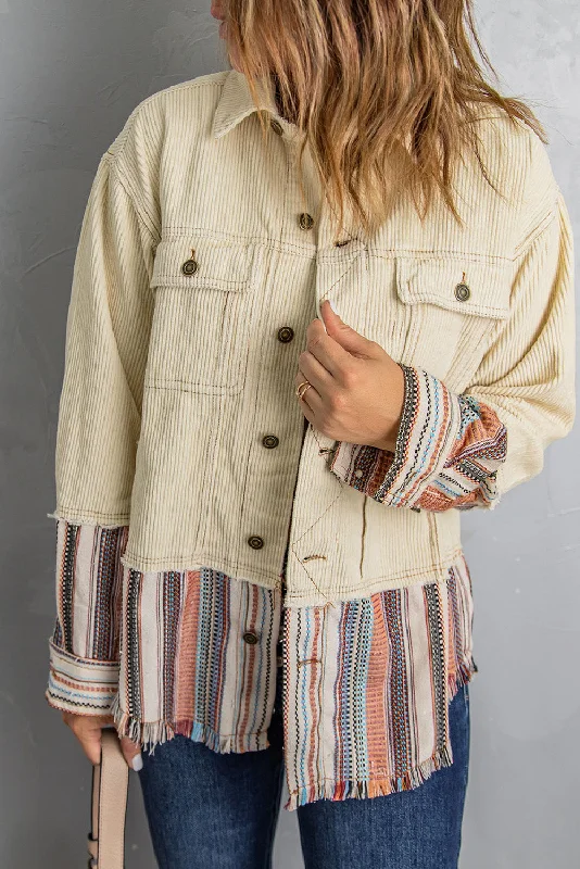 Button Up Pockets Striped Color Block Corduroy Jacket Satin Fabric Silk Fabric Chiffon Fabric Button Up Pockets Striped Color Block Corduroy Jacket Satin Fabric Silk Fabric Chiffon Fabric