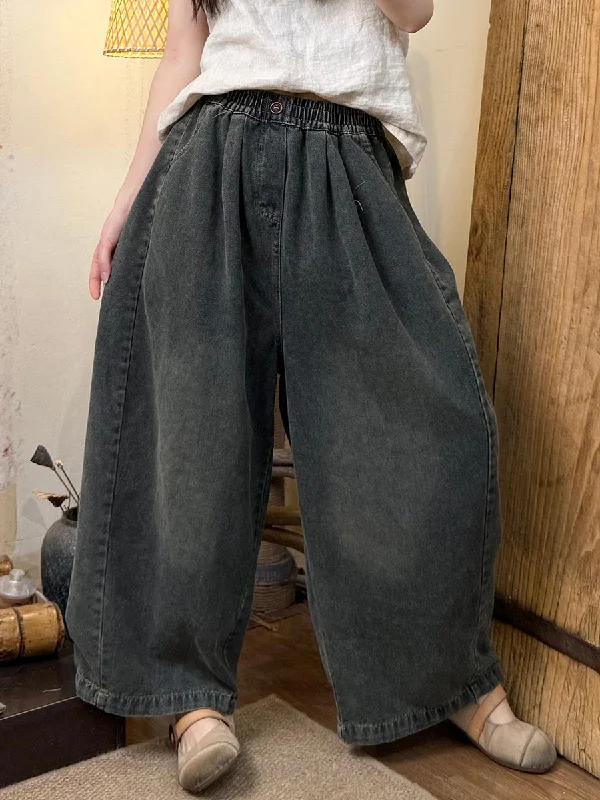 Women Spring Retro Straight Denim Pants Elegant High-Waist Pants