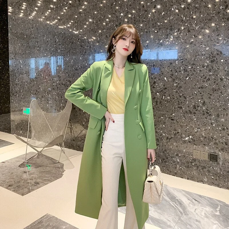 2022 Korean Style Singer Breasted Streetwear Spring Winter Green Long Casual Blazer Coat Jacket for Women Notch Collar Jacket Peter Pan Collar Jacket Cowl Neck Jacket 2022 Korean Style Singer Breasted Streetwear Spring Winter Green Long Casual Blazer Coat Jacket for Women Notch Collar Jacket Peter Pan Collar Jacket Cowl Neck Jacket