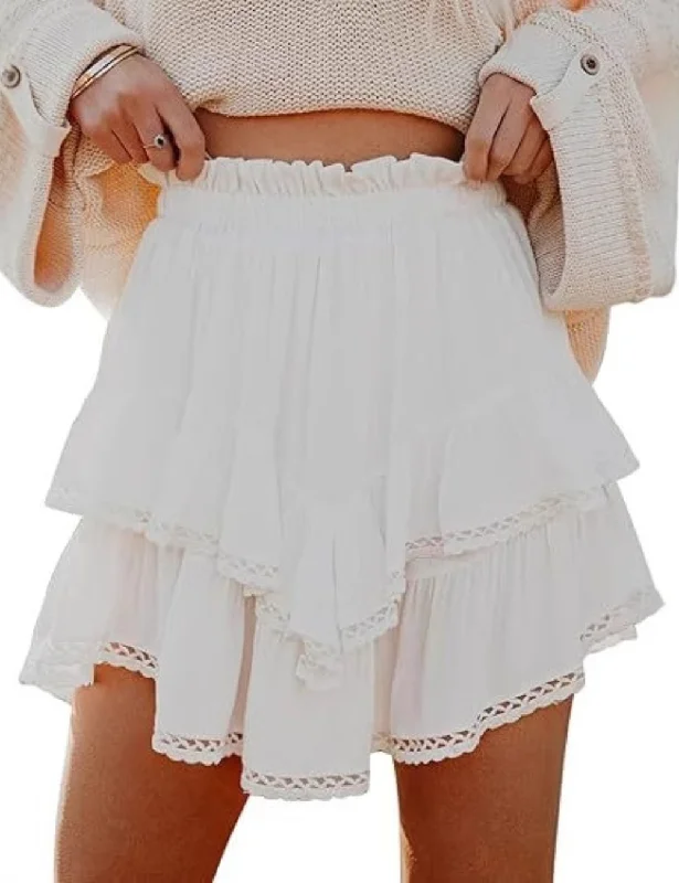 Ladies Solid Color Ruffle Mini Skirt SKS41175 linen skirt natural