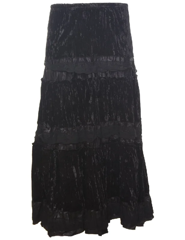 Velour Black Midi Skirt - S corduroy skirt comfortable