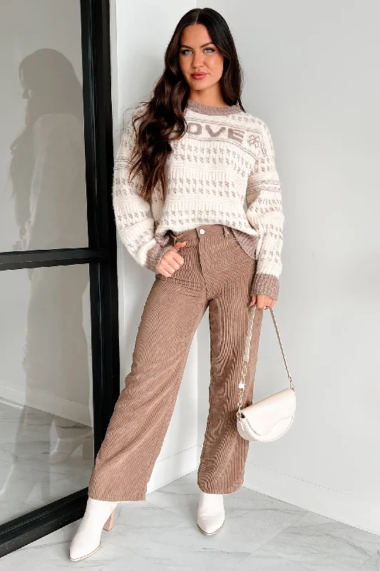 Zachary High Rise Corduroy Pants (Mocha) Fashionable Button-Up Pants