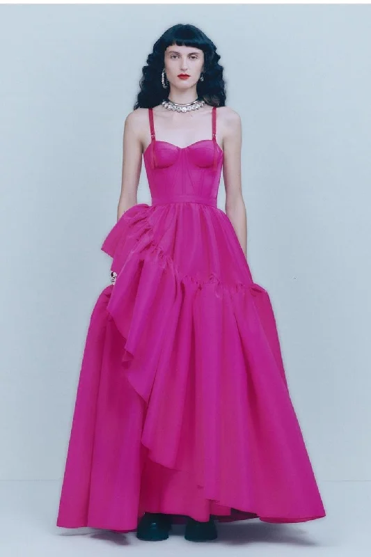 Long Fuchsia Prom Gown with Irregular Skirt velvet skirt plush