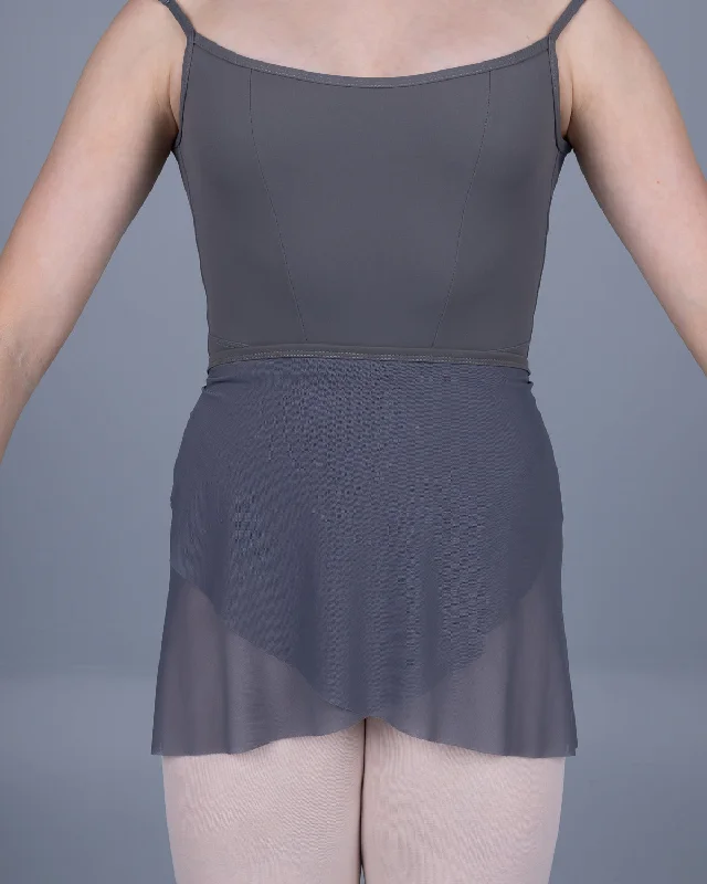 Mesh Wrap Skirt Steel Grey asymmetrical skirt cut