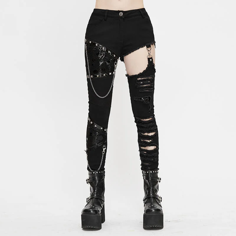 Punk Heavy Metal Chain Women’s Pants Relaxed Fit Trousers