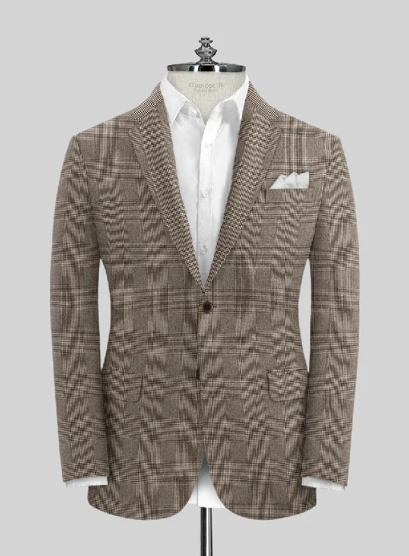 Solbiati Dark Brown Check Linen Jacket Knit Fabric Woven Fabric Fleece Fabric