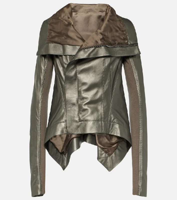 Rick Owens Metallic leather biker jacket Fleece Jacket Down Jacket Parka