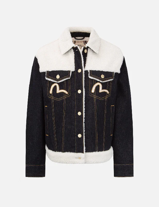 Sherpa Blocking Denim Jacket Embroidered Jacket Appliqued Jacket Beaded Jacket
