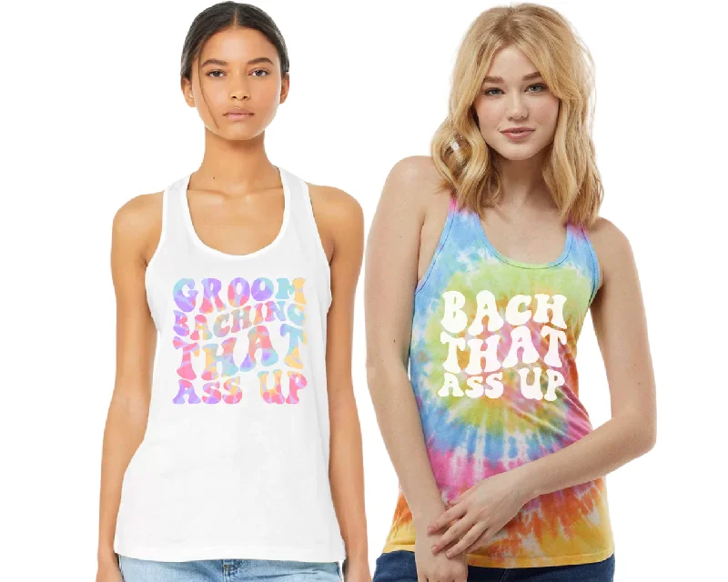 Bachelorette Party Tie Dye Tank Tops, Dazed and Engaged, Groom Baching That Ass Up Graphic, Retro striped tank top Bachelorette Party Tie Dye Tank Tops, Dazed and Engaged, Groom Baching That Ass Up Graphic, Retro striped tank top