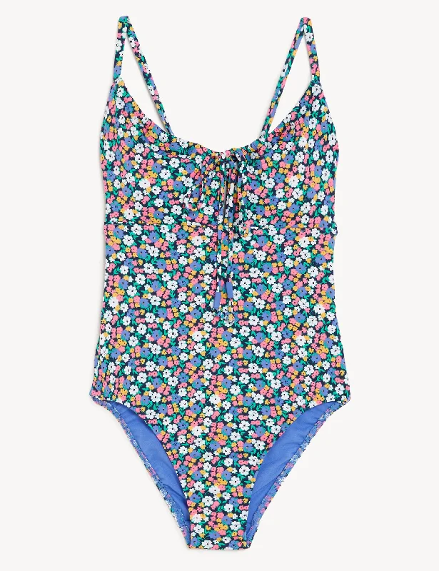 Floral Padded Scoop Neck Swimsuit Retro Swimwear Style