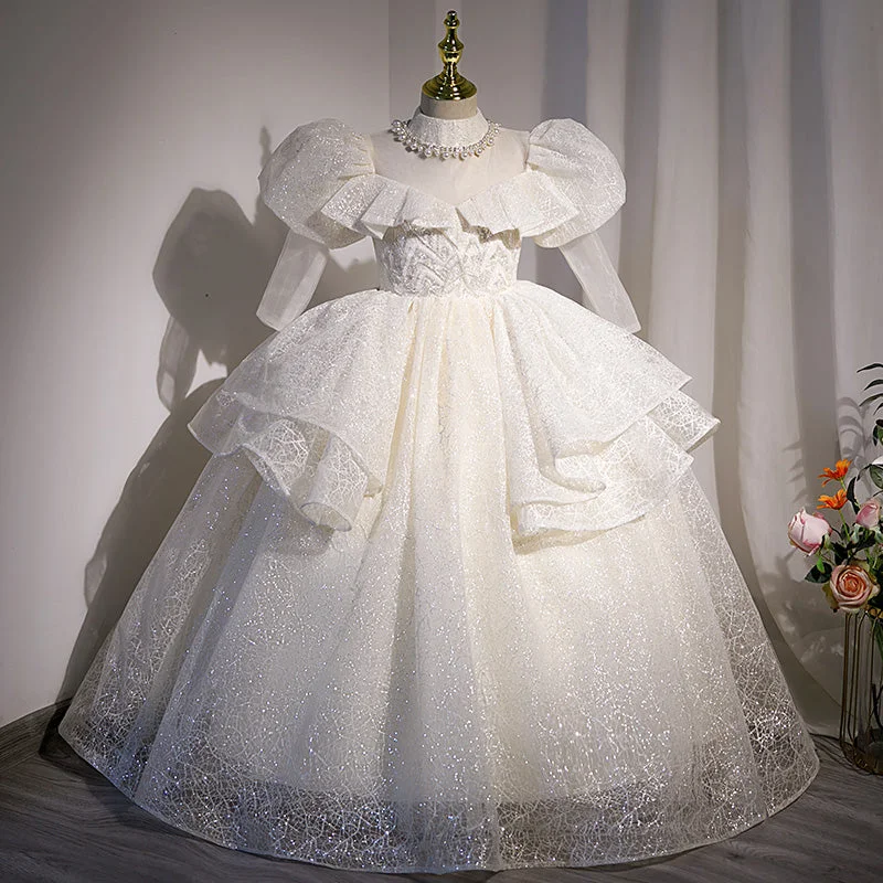 Toddler First Communion Dress Girl Party Dress Pageant White Sequin Puffy Princess Dress Satin Halter Glamorous Toddler First Communion Dress Girl Party Dress Pageant White Sequin Puffy Princess Dress Satin Halter Glamorous