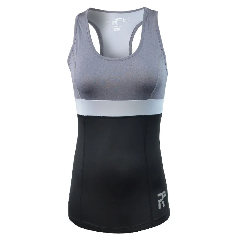 RunFlyte Women's Chakra II Tank Top - Fitted - Moisture Wicking - Charcoal/Black neon tank top RunFlyte Women's Chakra II Tank Top - Fitted - Moisture Wicking - Charcoal/Black neon tank top
