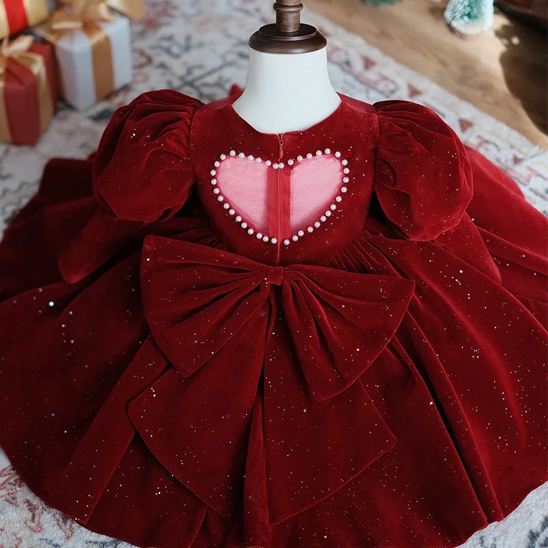 Girl Christmas Dress Flower Girl Dress Toddler Puff Sleeves Red Velvet Sequins Birthday Party Dress Off-the-shoulder Chic Trendy Girl Christmas Dress Flower Girl Dress Toddler Puff Sleeves Red Velvet Sequins Birthday Party Dress Off-the-shoulder Chic Trendy