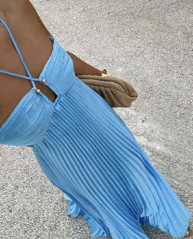 Blue Halter A-Line Fashion Summer Party Dress Wedding Guest Dress, DP3248 sweetheart Neckline Romantic