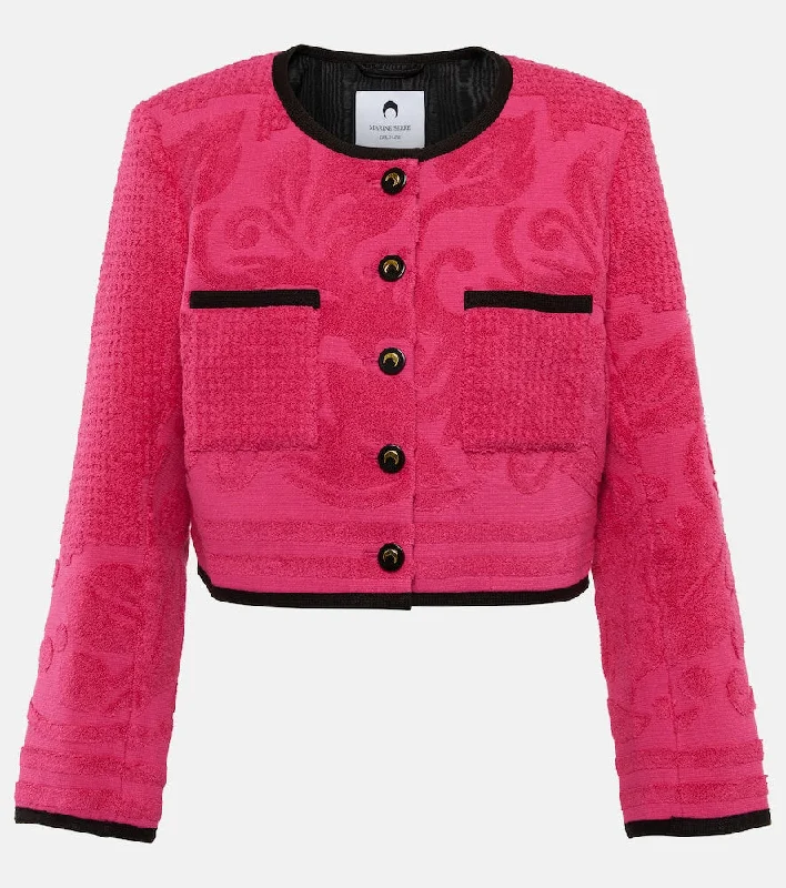 Marine Serre Jacquard cropped cotton jacket Elasticated Jacket Padded Jacket Insulated Jacket Marine Serre Jacquard cropped cotton jacket Elasticated Jacket Padded Jacket Insulated Jacket