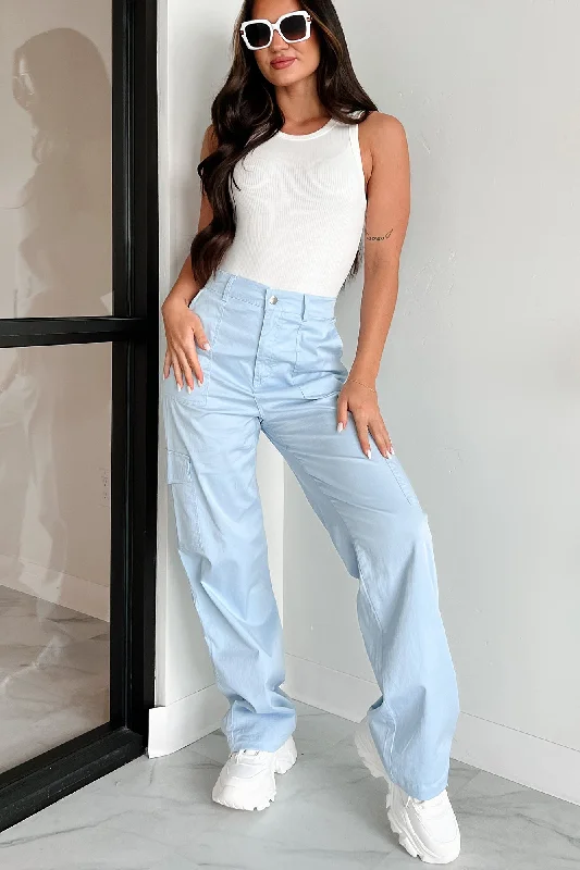 Cool People Only Cargo Pants (Sky) Soft Cotton Pants