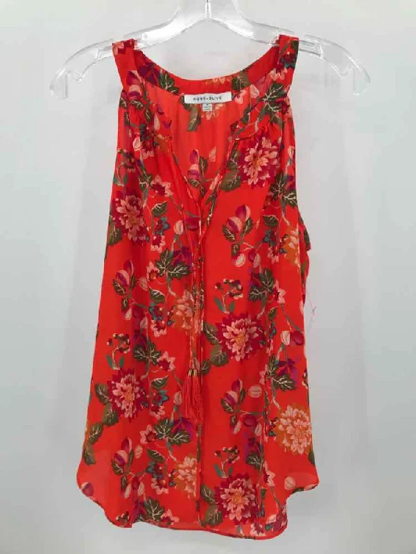 Pre-Owned Rose + Olive Orange Size Medium Floral Tank Top high neck tank