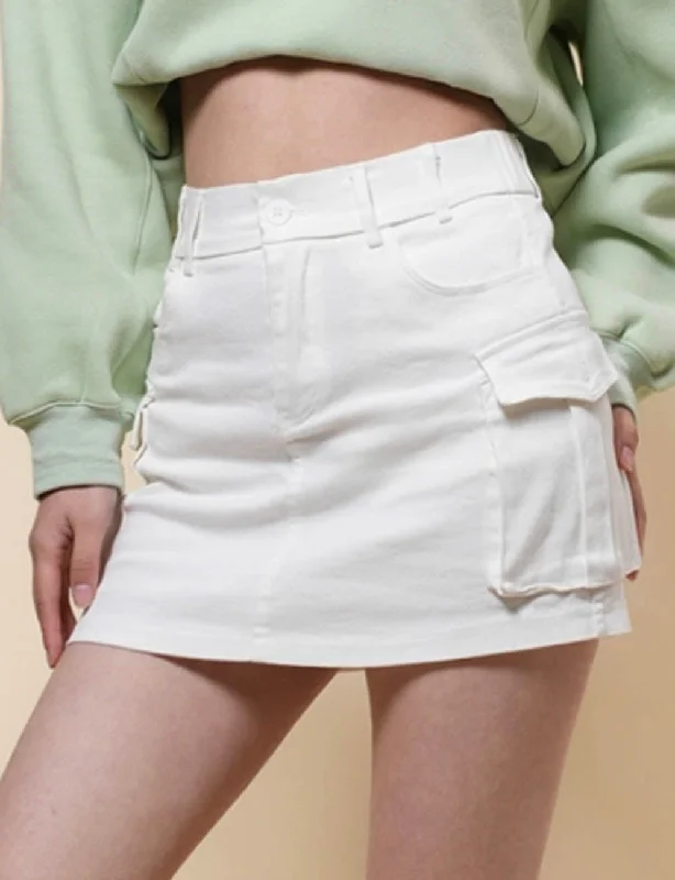 Ladies Botton Open Pockets Mini Skirt SKS41200 leather skirt refined