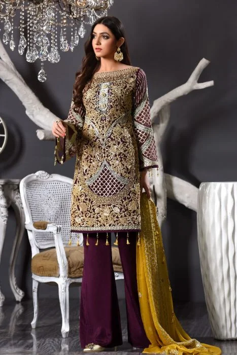 Pretty Chiffon Party Dress In Plum Colour # P2601 Tunics Plaid country