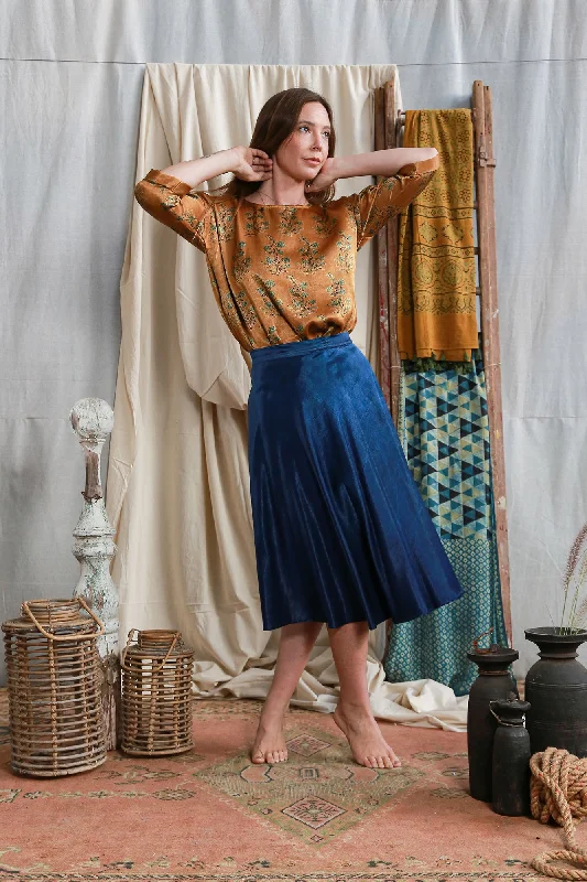 Indigo Dyed Silk Mashru Midi Wrap Skirt linen skirt relaxed