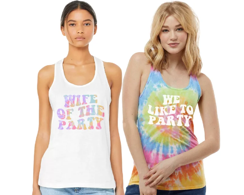 Bachelorette Party Tie Dye Tank Tops, Wife Of The Party,We Are The Party,Retro Bridal Party Tank, stretchy tank top