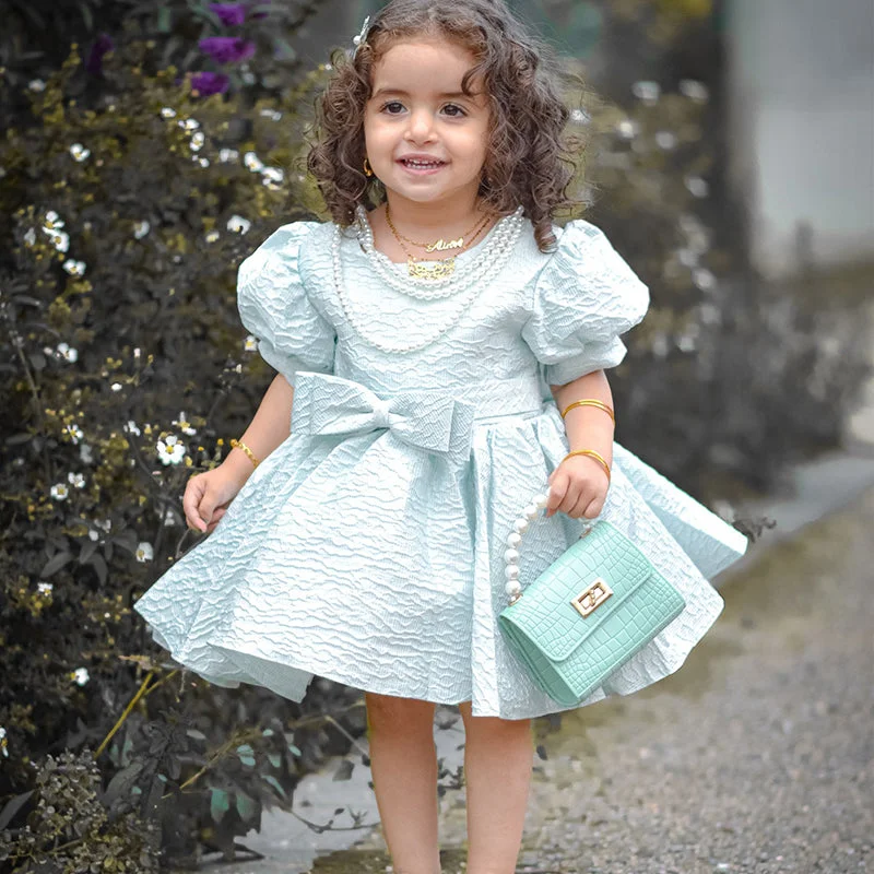 Baby Girl and Toddler Birthday Party Dress Bow Knot Puff Sleeve Puffy Princess Dress Tunics stripes playful Baby Girl and Toddler Birthday Party Dress Bow Knot Puff Sleeve Puffy Princess Dress Tunics stripes playful