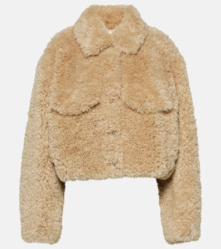 Marant Etoile Cropped faux shearling jacket One-Shoulder Jacket Off-the-Shoulder Jacket Asymmetrical Jacket