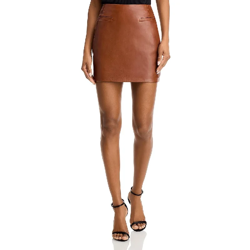 LAMARQUE Womens Lambskin Leather Mini Mini Skirt silk skirt lustrous
