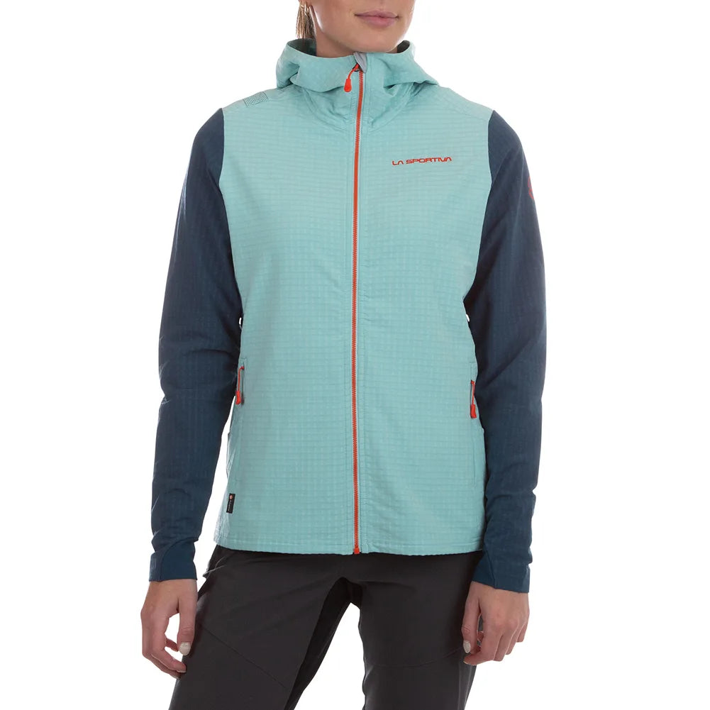 La Sportiva Descender Storm Womens Hooded Jacket Boat Neck Shawl Collar Notched Collar La Sportiva Descender Storm Womens Hooded Jacket Boat Neck Shawl Collar Notched Collar